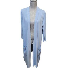 Zenana Premium Women's Plus Size 1X Blue Duster Cardigan With Pockets NWOT